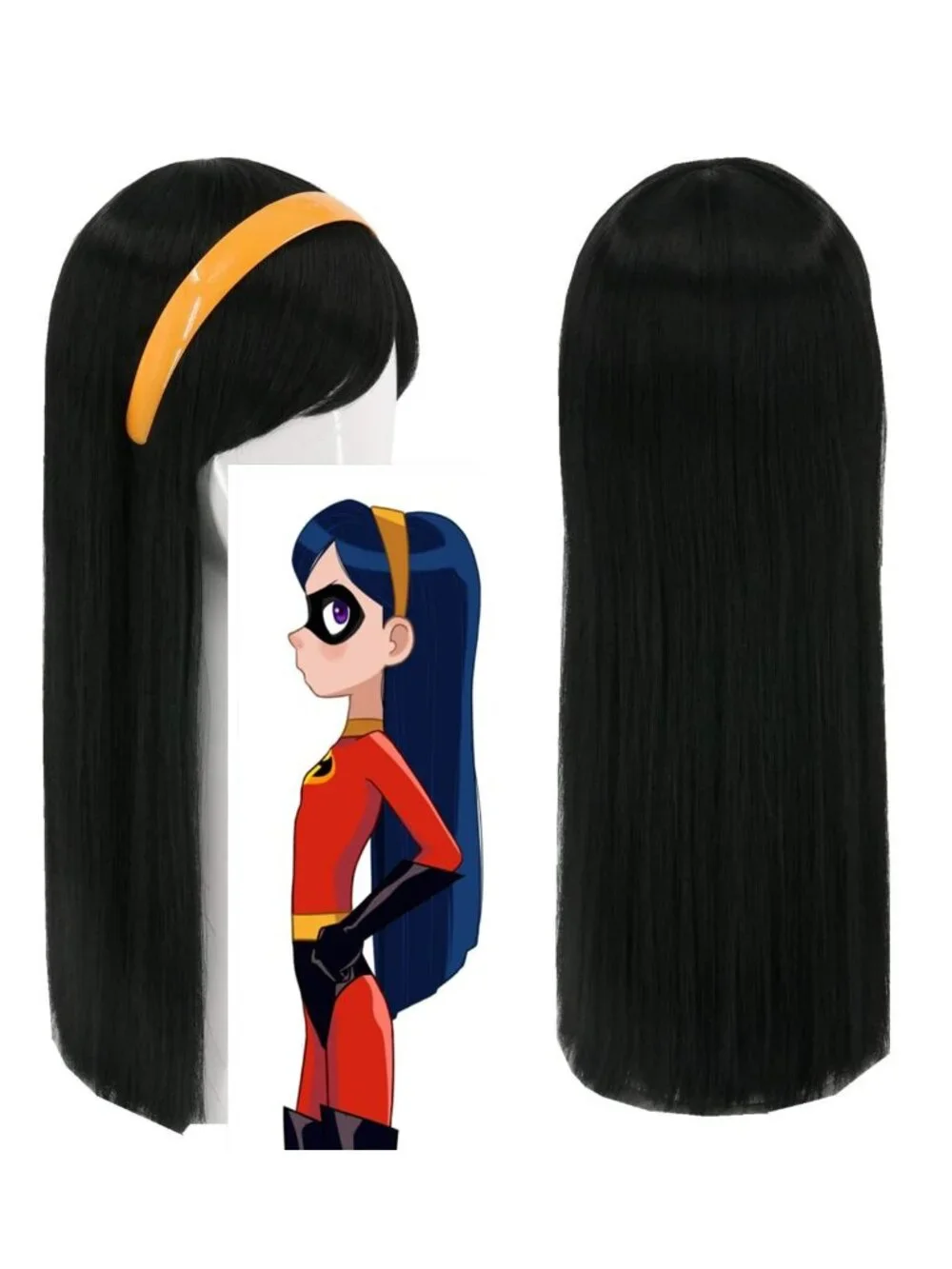 Women's Black Straight Short Cosplay Halloween Costume Wig With Necklace Earring